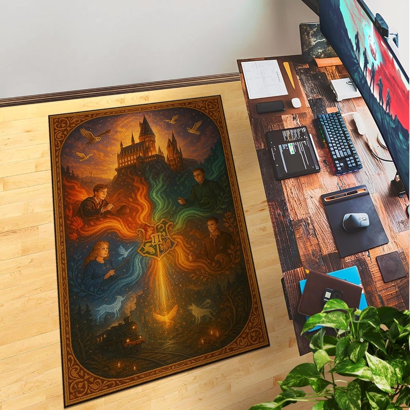 DreamController Hary Poter Custom Rugs for Gamer Room (62x40inch)| Playroom Carpets Inspired by Games & Hary Poter Hogwartts Decor for Gamers | Gamer Room Decor for Kids Teen Anti-Slip Gaming Mats - Image 5